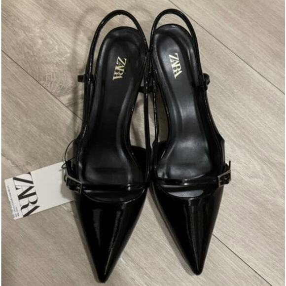 ZARA Faux Patent Leather Slingback Heels NWT 🔥 Pointed Toe Size 8 - Picture 16 of 16
